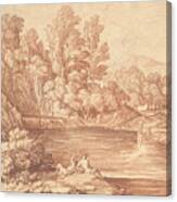 Landscape With Figures On The Bank Of A River Canvas Print