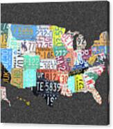 License Plate Map Of The United States On Gray Felt Large Format Sizing Canvas Print