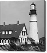 Lighthouse - Portland Head, Maine 2 Bw Canvas Print