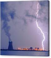 Lightning And Salem Power Plant 2 Landscape Photo Canvas Print