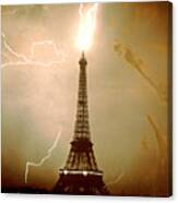 Lightning Bolts Striking The Eiffel Tower Canvas Print