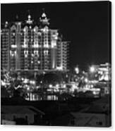 Lights Of Destin Florida Entertainment District At Night Black And White Canvas Print
