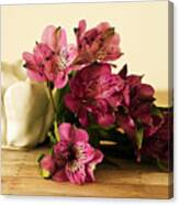 Lilies And A Candle Holder Canvas Print