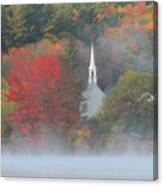Little White Church Autumn Fog Canvas Print