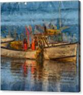Lobster Man Pulling In His Lobster Pots Canvas Print