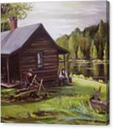 Log Cabin By The Lake Canvas Print