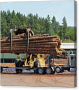 Logs Unloading Off Truck In Lumber Yard Canvas Print