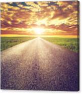 Long Straight Road Towards Sunset Sun Canvas Print