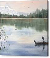 Lost Lagoon With Blue Heron Canvas Print