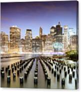 Lower Manhattan Skyline Reflected In The East River At Dusk, New Canvas Print