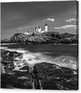 Maine Cape Neddick Lighthouse In Bw Canvas Print