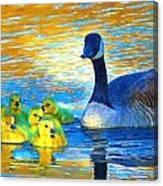 Mama And Her Goslings Canvas Print