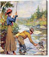 Man And Woman By Stream Canvas Print