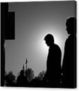 Man And Woman In Backlight - Helsinki, Finland - Black And White Street Photography Canvas Print