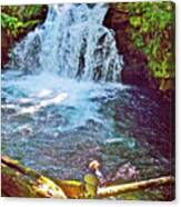 Man Fishing By Whitehorse Falls In Umpqua National Forest, Oregon Canvas Print