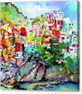 Manarola Cinque Terre Italy Colorful Watercolor Canvas Print