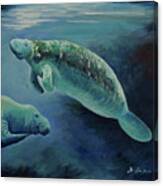 Manatees Underwater Canvas Print