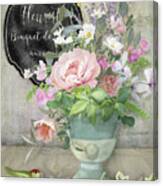 Marche Aux Fleurs 3 Peony Tulips Sweet Peas Lavender And Bird Canvas Print
