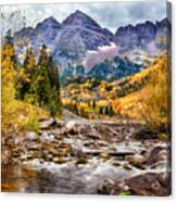 Maroon Bells And The Creek Canvas Print