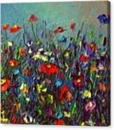 Meadow Dawn Colorful Wildflowers Abstract Impressionism Impasto Knife Painting By Ana Maria Edulescu Canvas Print