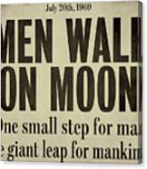 Men Walk On Moon Newspaper Canvas Print