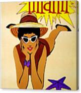 Miami, Sunbathing, Woman, Vintage Travel Poster Canvas Print
