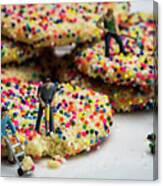 Miniature Construction Workers On Sprinkle Cookies Canvas Print