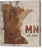 Minnesota State Map Industrial Rusted Metal On Cement Wall With Founding Date Series 036 Canvas Print