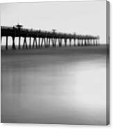 Misty Seas At Jacksonville Beach Pier - Florida - Seascape - Black And White Canvas Print