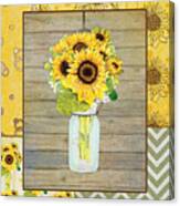 Modern Rustic Country Sunflowers In Mason Jar Canvas Print