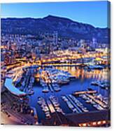 Monaco At Blue Hour Evening Canvas Print