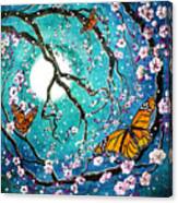 Monarch Butterflies In Teal Moonlight Canvas Print