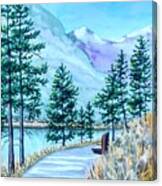Montana Lake Como With Bench Canvas Print