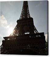 Moody Eiffel Tower Silhouette Backlit By Sun With Lens Flare Paris France Canvas Print