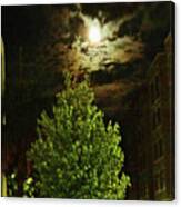 Moon On Fire Over Downtown Savannah Canvas Print