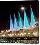 Moon Over Canada Place In Vancouver Canvas Print