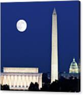Moon Rising In Washington Dc Canvas Print