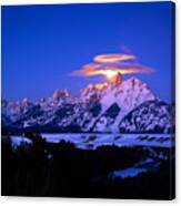 Moon Sets Over The Tetons Canvas Print