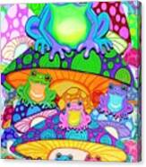 More Colorful Frogs On Colorful Magic Mushrooms Canvas Print