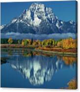 Morning Cloud Layer Oxbow Bend In Fall Grand Tetons National Park Canvas Print