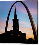 Morning Silhouettes - St. Louis Gateway Arch And The Old Cathedral At Sunrise Canvas Print