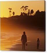 Mother And Daughter Along Beach Canvas Print