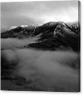 Mountains In The Cloud Black And White Canvas Print