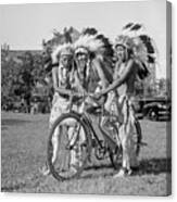 Native Americans With Bicycle Canvas Print