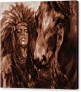 Native Woman With Horse Canvas Print
