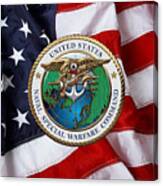 Naval Special Warfare Command - N S W C - Emblem Over U. S. Flag Canvas Print
