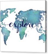 Navy And Teal Explore World Map Canvas Print
