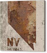Nevada State Map Industrial Rusted Metal On Cement Wall With Founding Date Series 044 Canvas Print