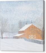 New Barn In Snowstorm Canvas Print