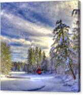 New Year Snow At The Red Boathouse Canvas Print